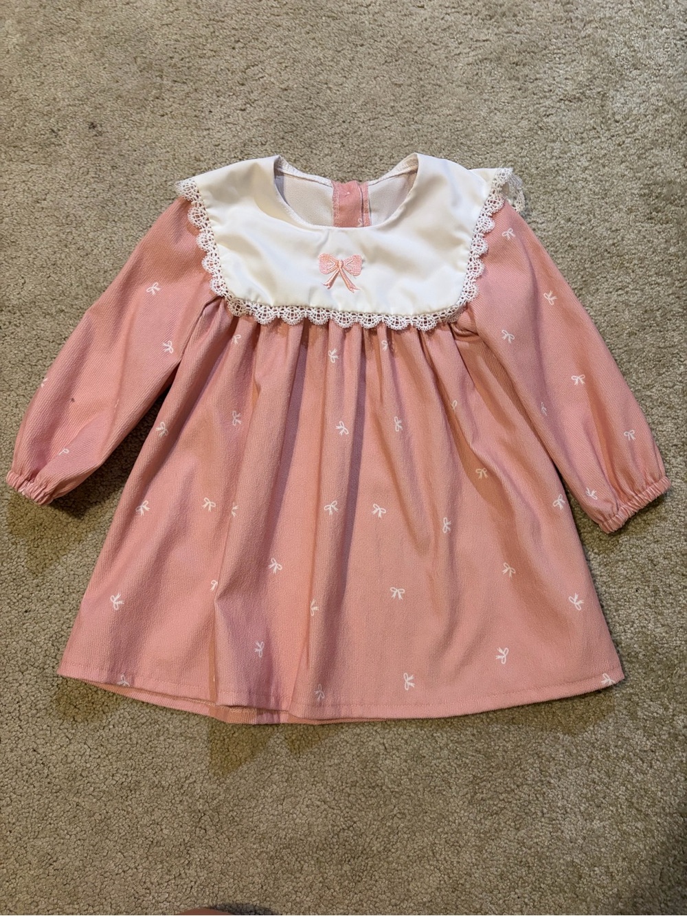 Girls Pink Long-Sleeve Dress-Style Pajama with Lace Collar
